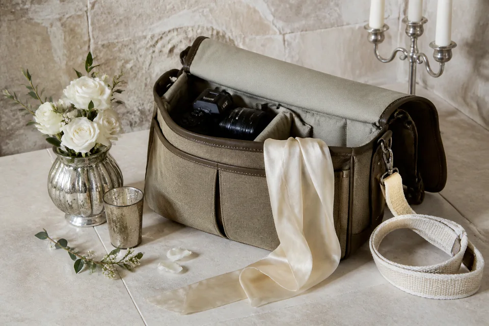 Appareil photo et accessoires de reportage de mariage — illustration générée par IA