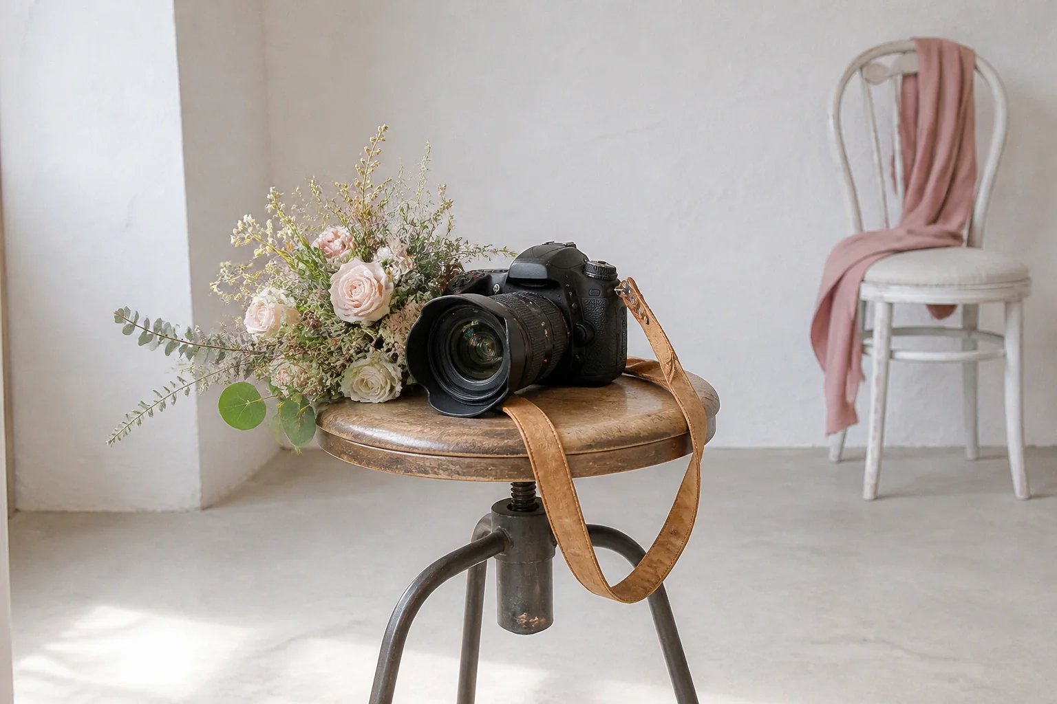 Appareil photo et accessoires de reportage de mariage — illustration générée par IA