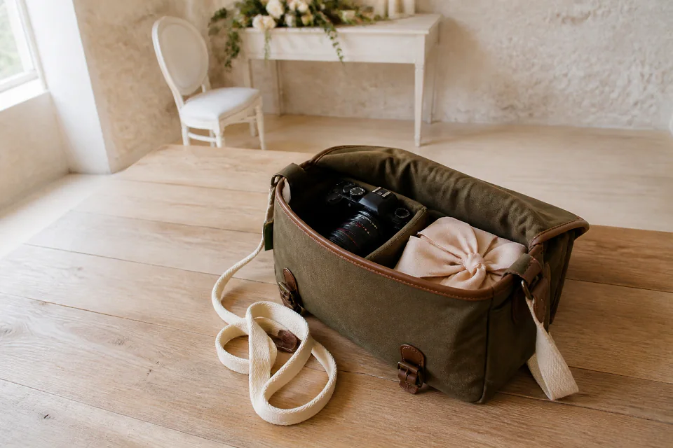 Appareil photo et accessoires de reportage de mariage — illustration générée par IA