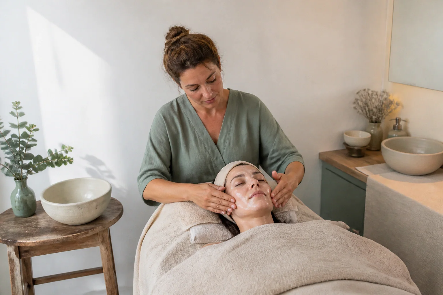 Préparation de soins esthétiques avant un mariage — illustration générée par IA