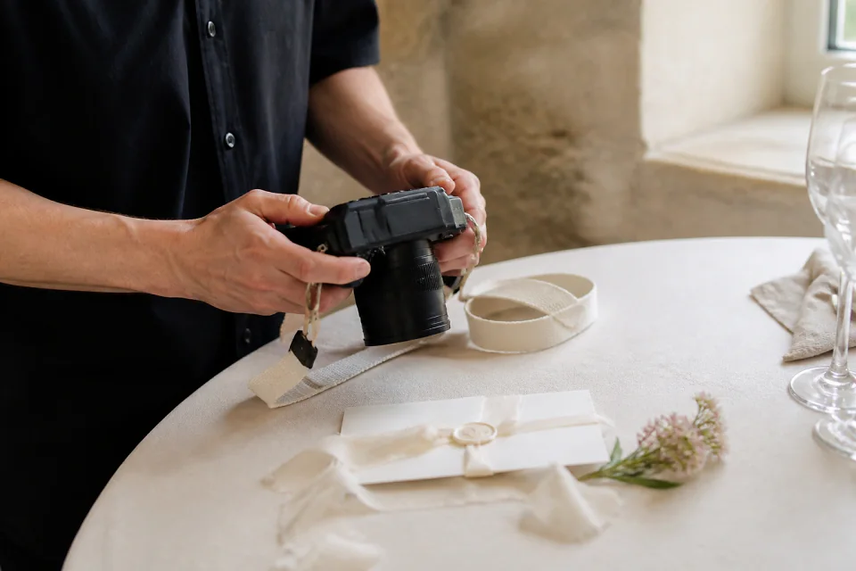 Appareil photo et accessoires de reportage de mariage — illustration générée par IA