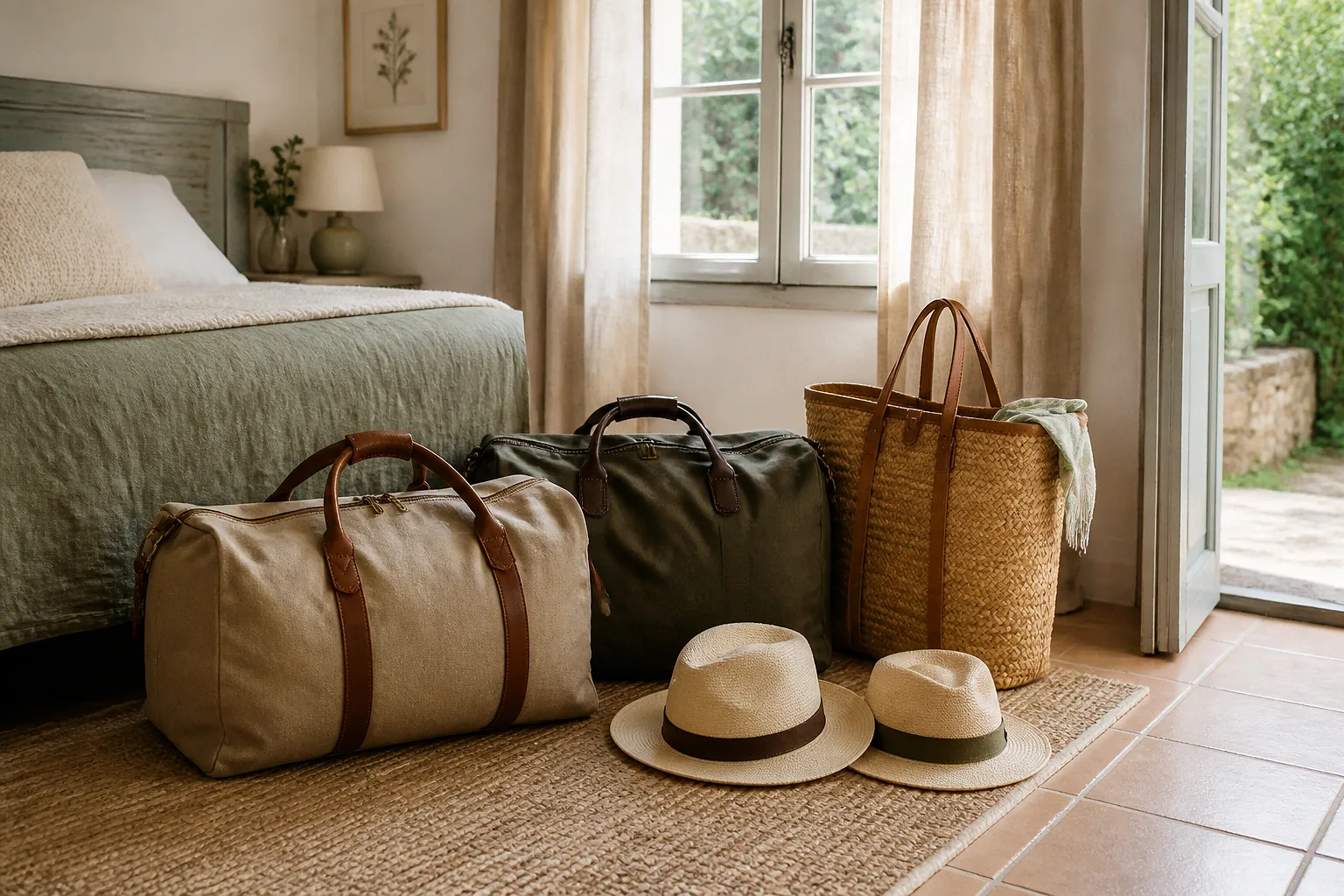 Bagages et hébergement pour un voyage de noces — illustration générée par IA