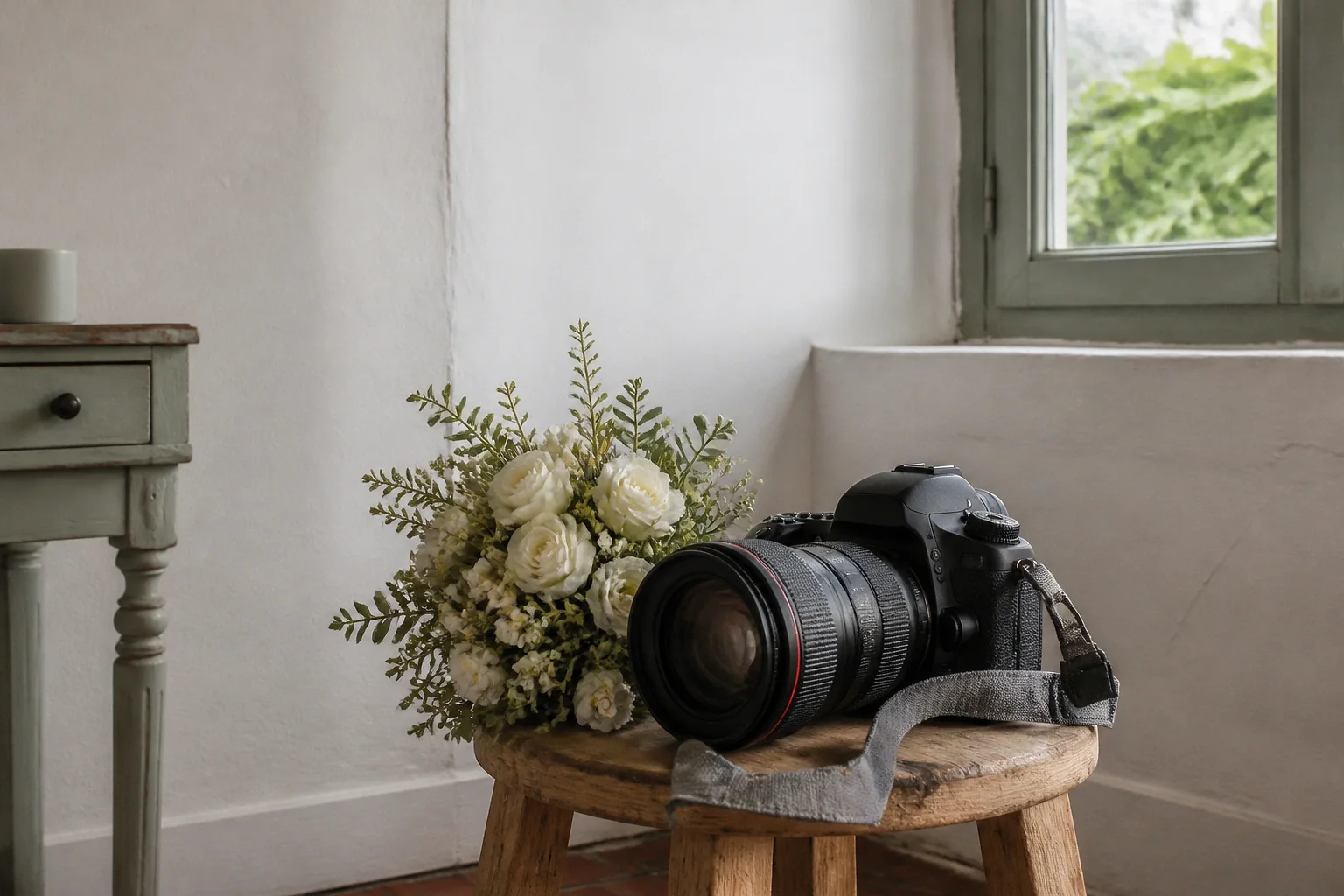 Appareil photo et accessoires de reportage de mariage — illustration générée par IA