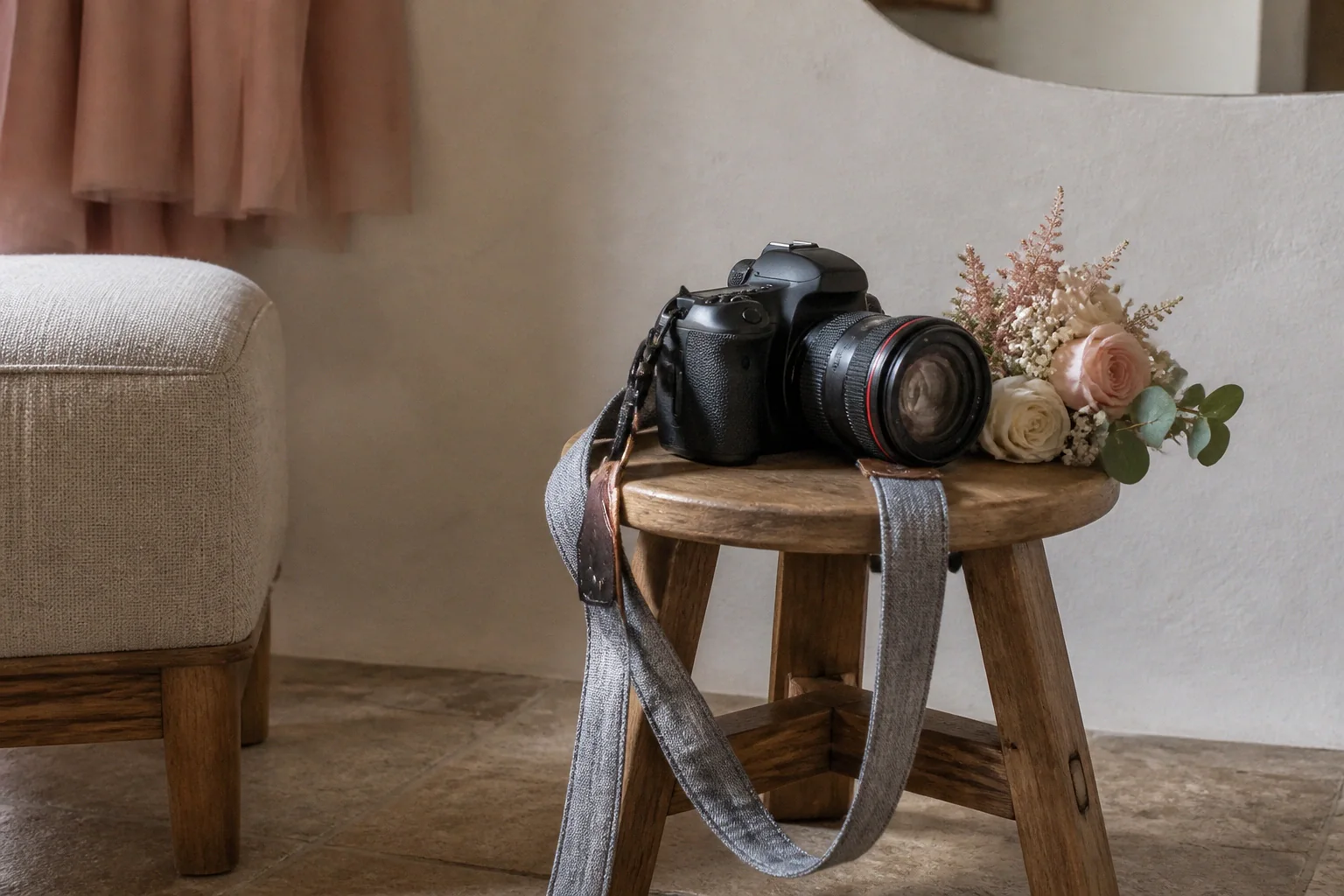 Appareil photo et accessoires de reportage de mariage — illustration générée par IA