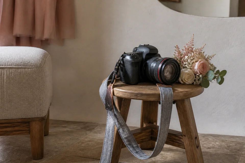 Appareil photo et accessoires de reportage de mariage — illustration générée par IA