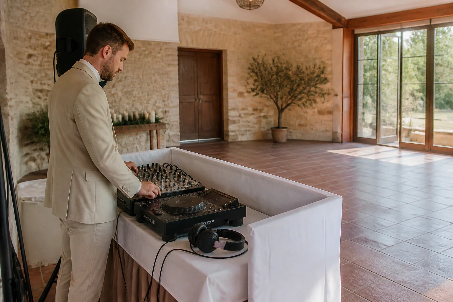 Préparation musicale d’une soirée de mariage — illustration générée par IA