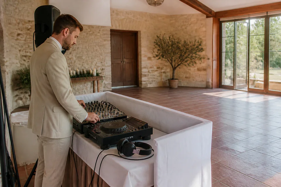 Préparation musicale d’une soirée de mariage — illustration générée par IA