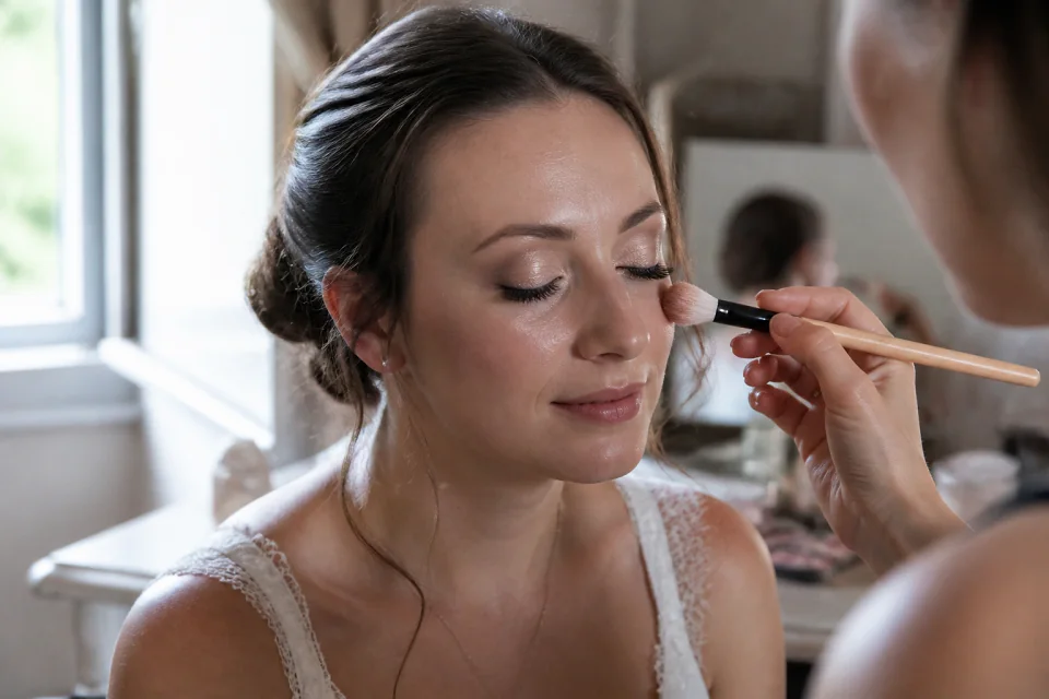 Préparation d’un maquillage de mariage — illustration générée par IA