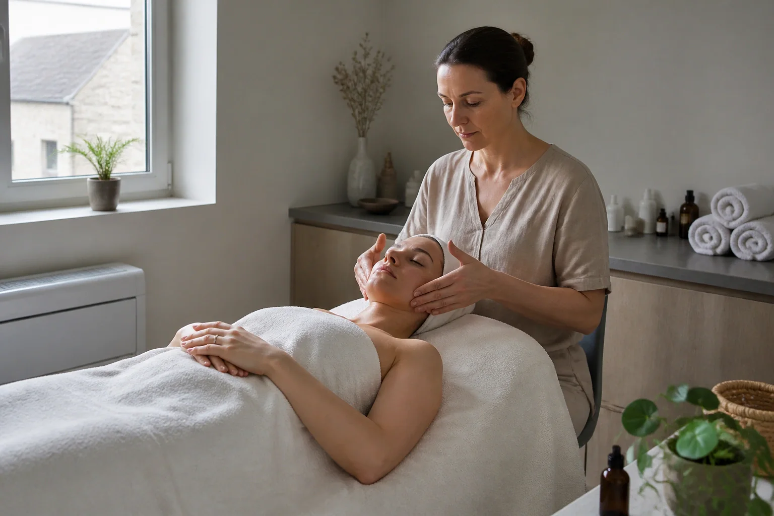 Préparation de soins esthétiques avant un mariage — illustration générée par IA