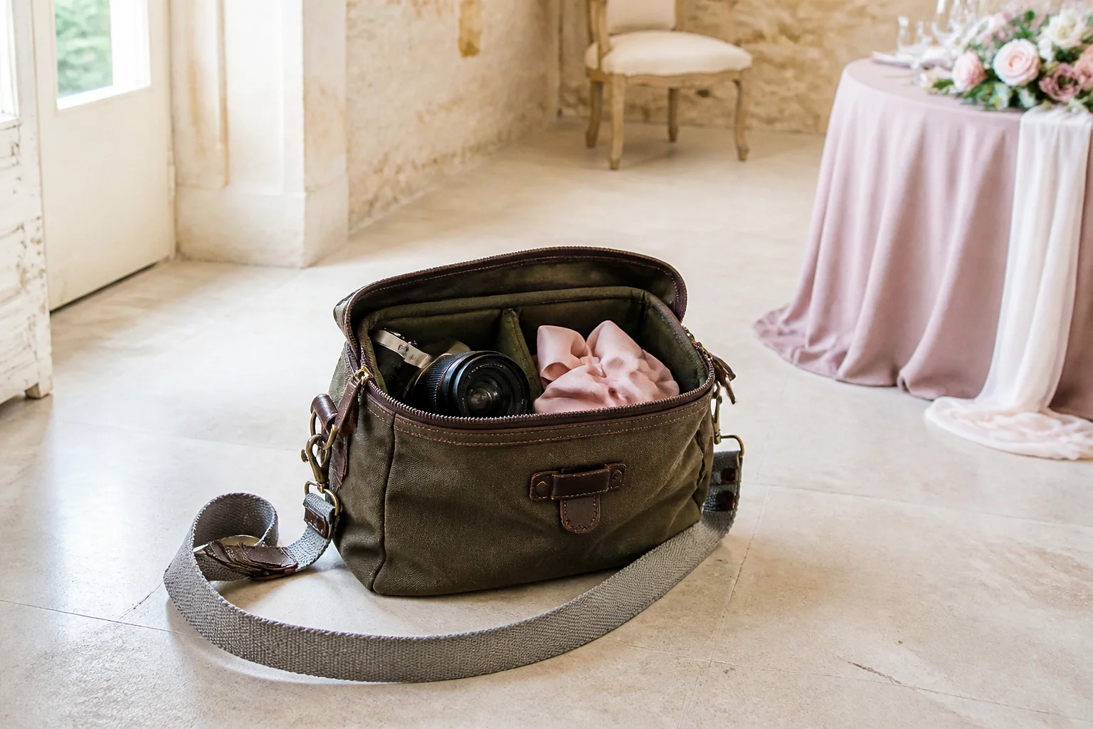 Appareil photo et accessoires de reportage de mariage — illustration générée par IA