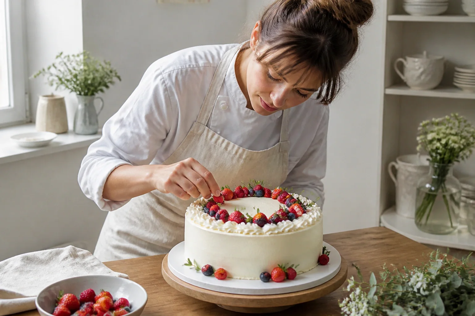 Gâteau de mariage préparé dans un atelier — illustration générée par IA