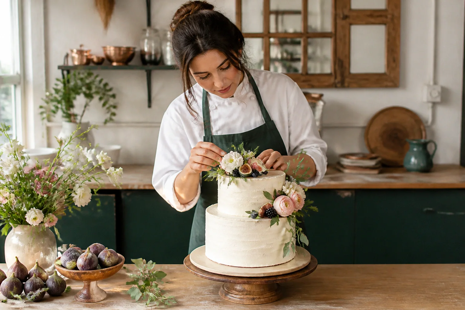 Gâteau de mariage préparé dans un atelier — illustration générée par IA