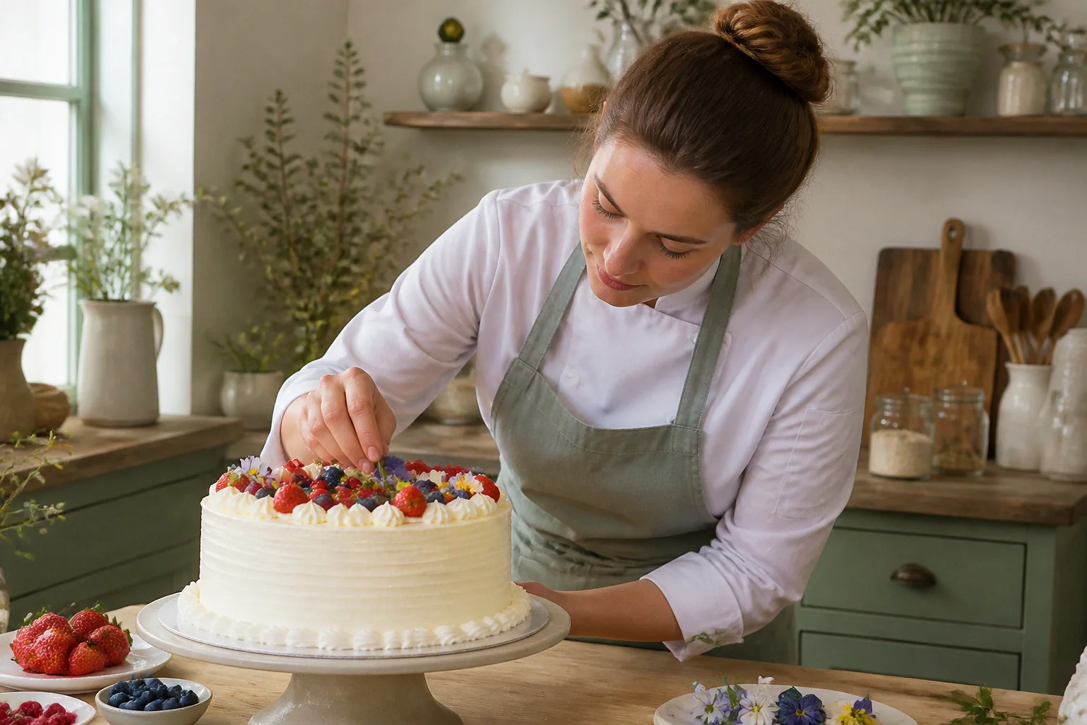 Gâteau de mariage préparé dans un atelier — illustration générée par IA