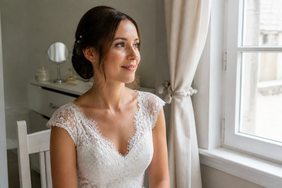 Préparation d’un maquillage de mariage — illustration générée par IA