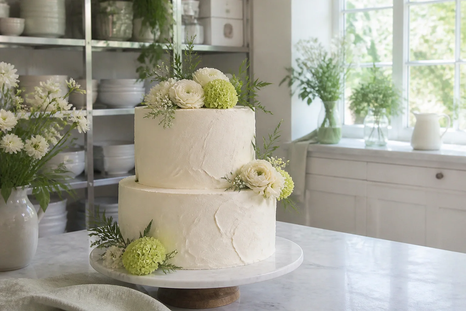 Gâteau de mariage préparé dans un atelier — illustration générée par IA