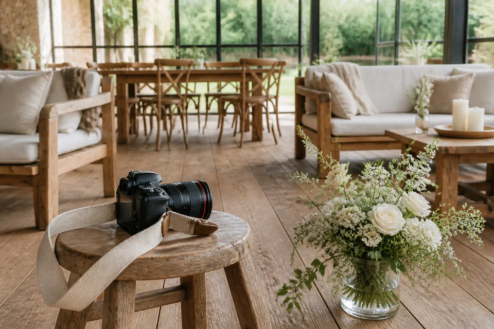 Appareil photo et accessoires de reportage de mariage — illustration générée par IA