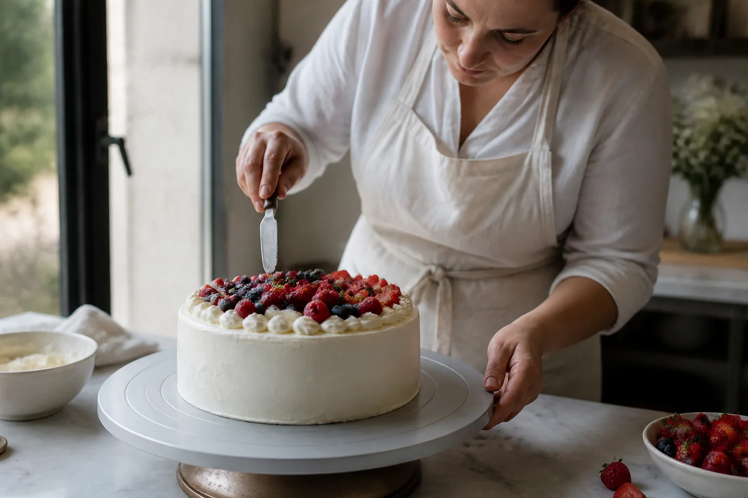 Gâteau de mariage préparé dans un atelier — illustration générée par IA