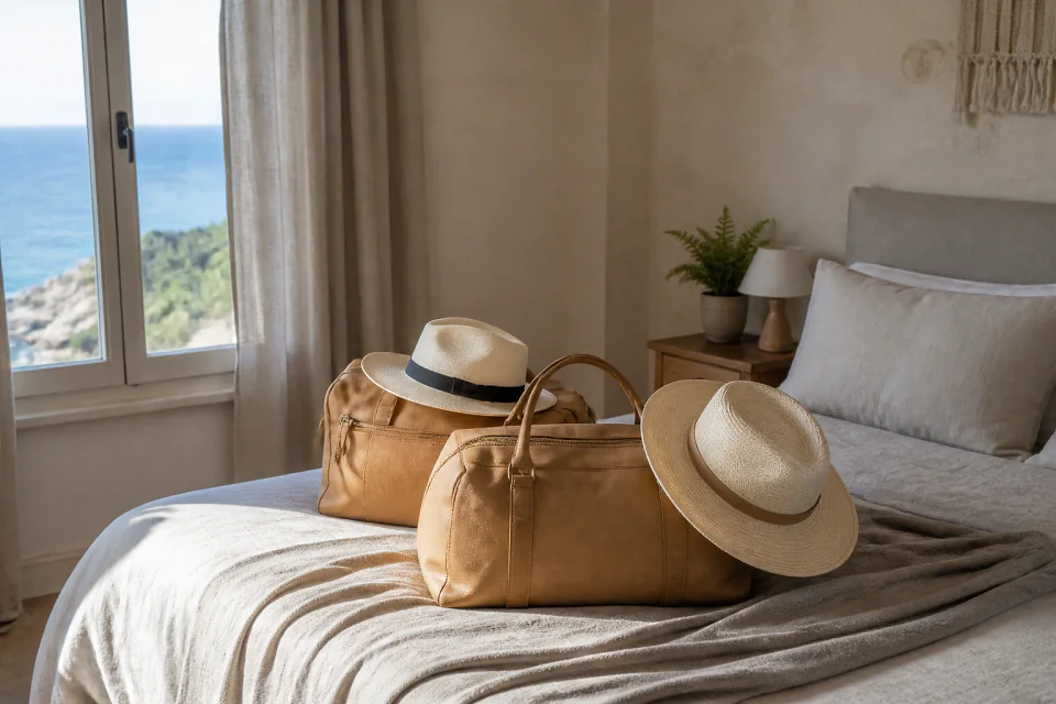 Bagages et hébergement pour un voyage de noces — illustration générée par IA