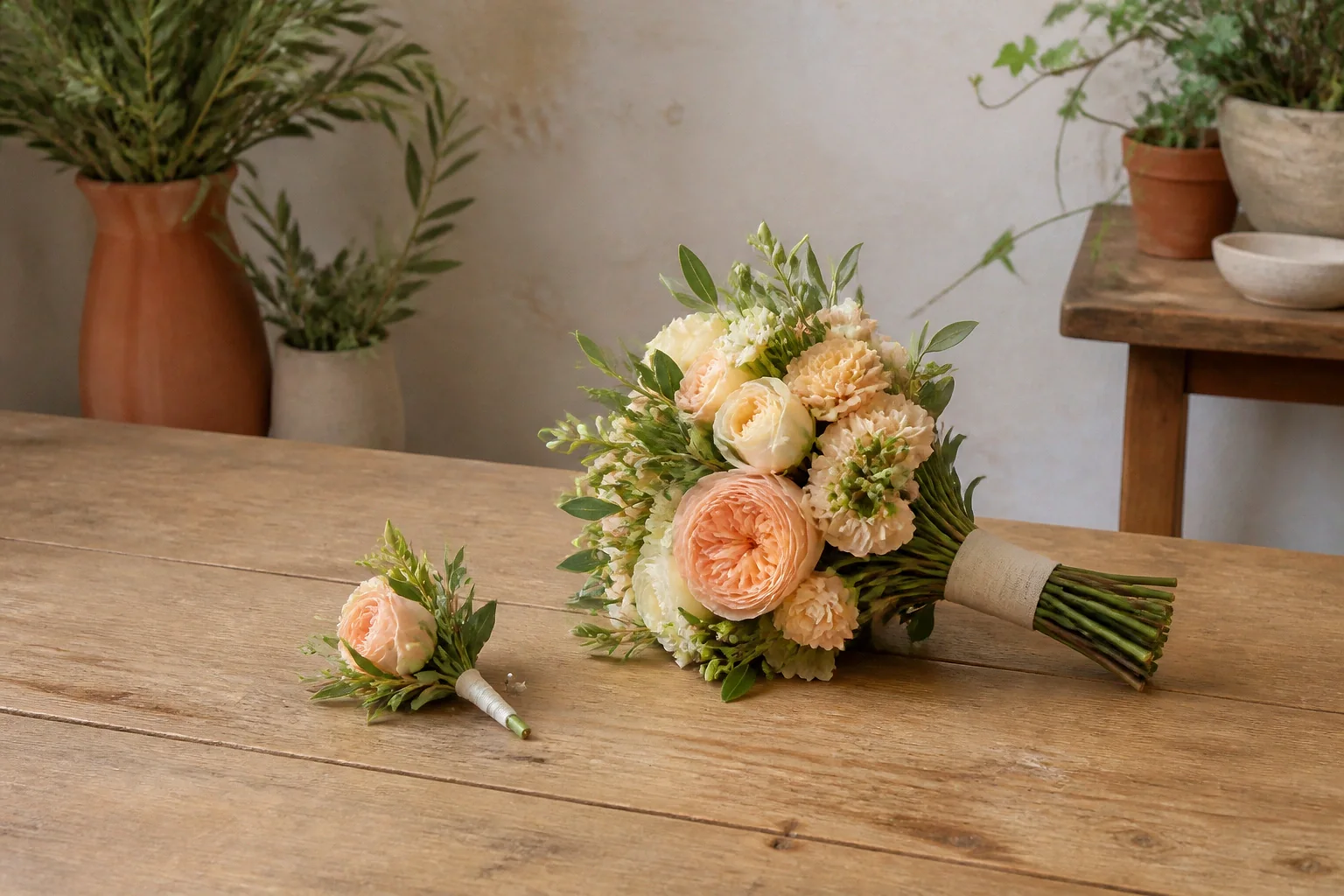 Préparation florale pour un mariage — illustration générée par IA