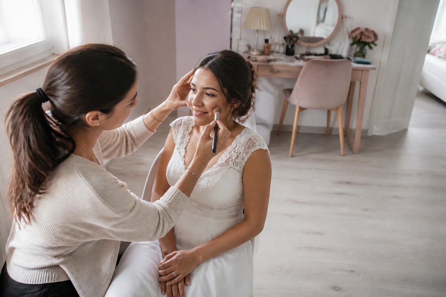 Préparation d’un maquillage de mariage — illustration générée par IA