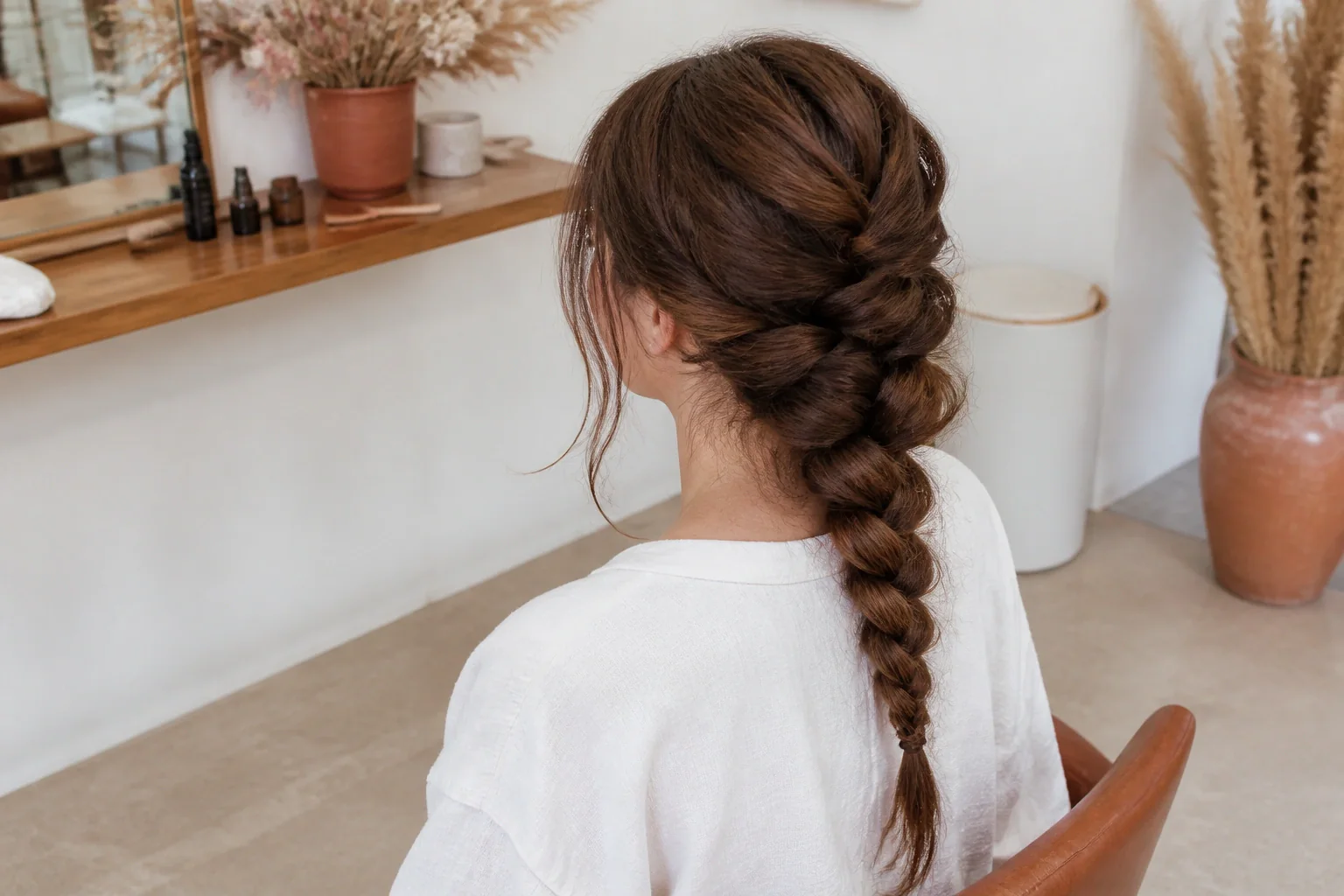 Coiffure de cérémonie vue pendant la préparation — illustration générée par IA
