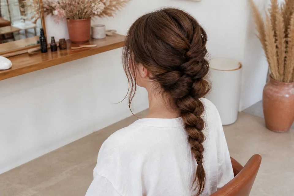 Coiffure de cérémonie vue pendant la préparation — illustration générée par IA