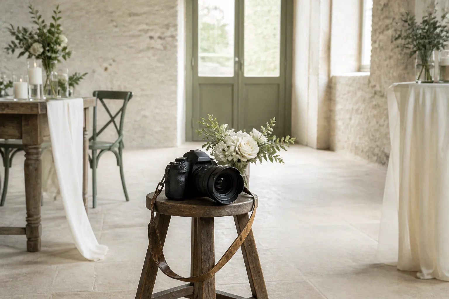 Appareil photo et accessoires de reportage de mariage — illustration générée par IA