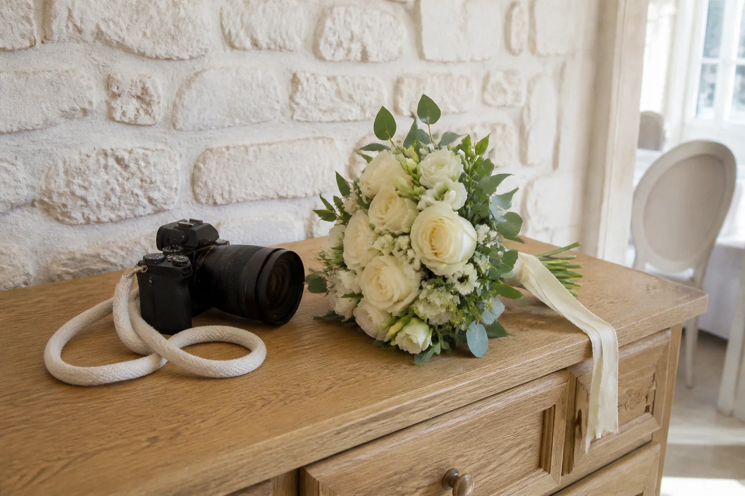Appareil photo et accessoires de reportage de mariage — illustration générée par IA