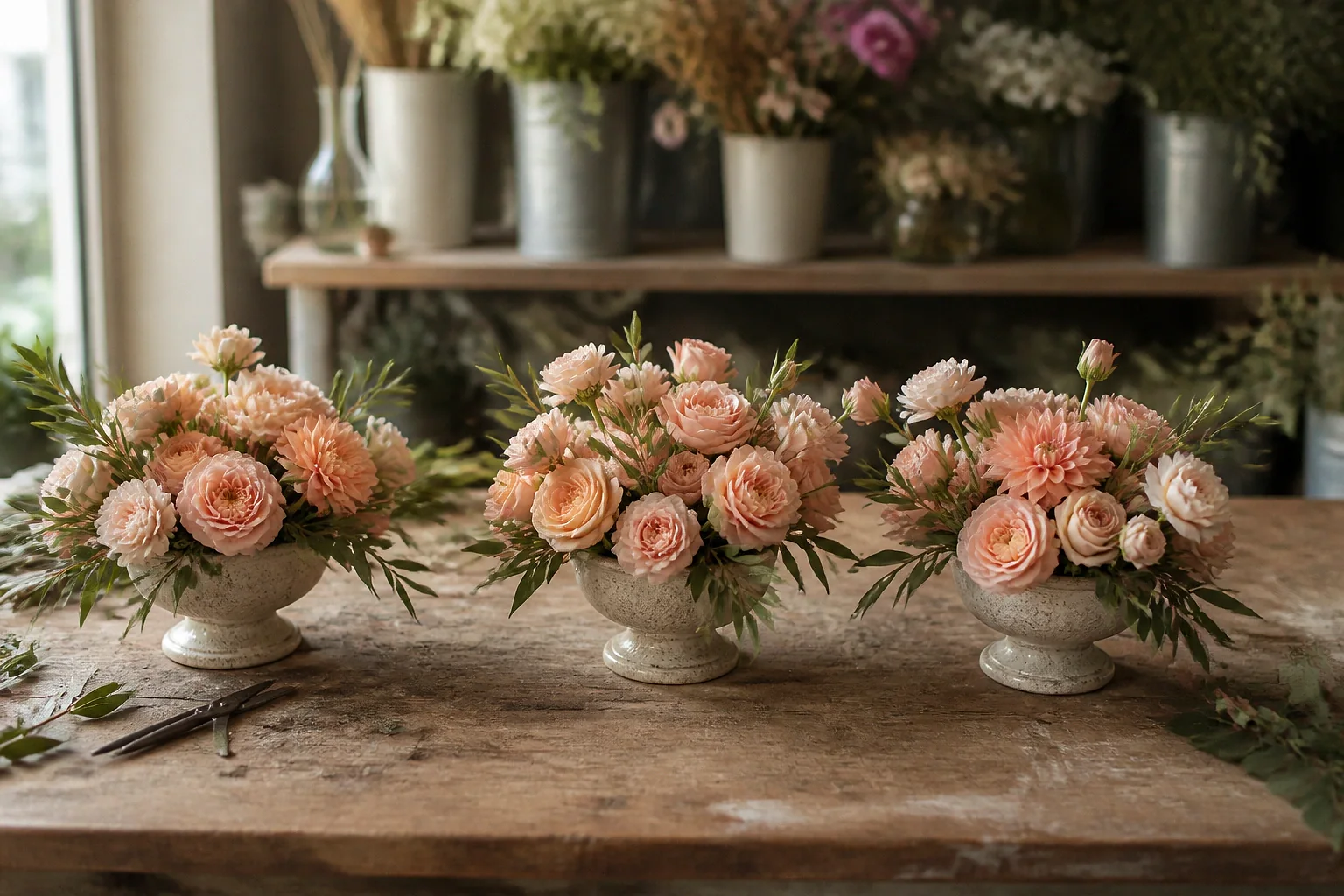 Préparation florale pour un mariage — illustration générée par IA