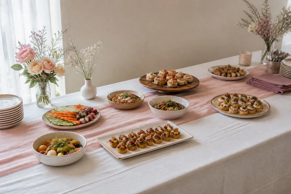 Préparations salées pour un cocktail de mariage — illustration générée par IA
