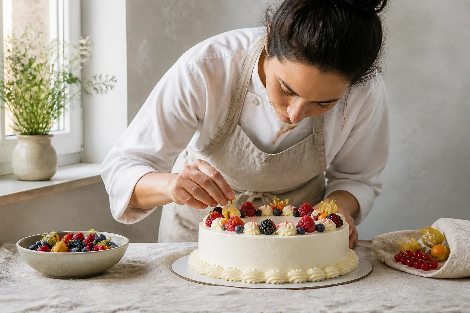 Gâteau de mariage préparé dans un atelier — illustration générée par IA