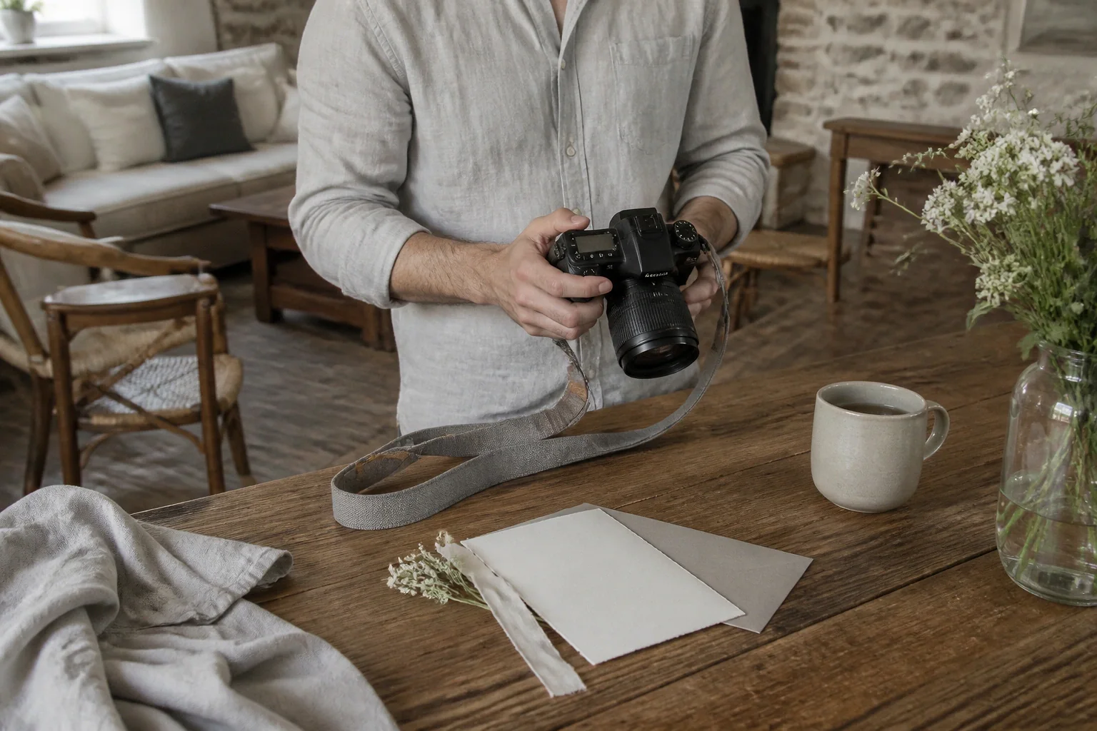 Appareil photo et accessoires de reportage de mariage — illustration générée par IA