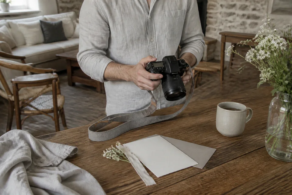 Appareil photo et accessoires de reportage de mariage — illustration générée par IA