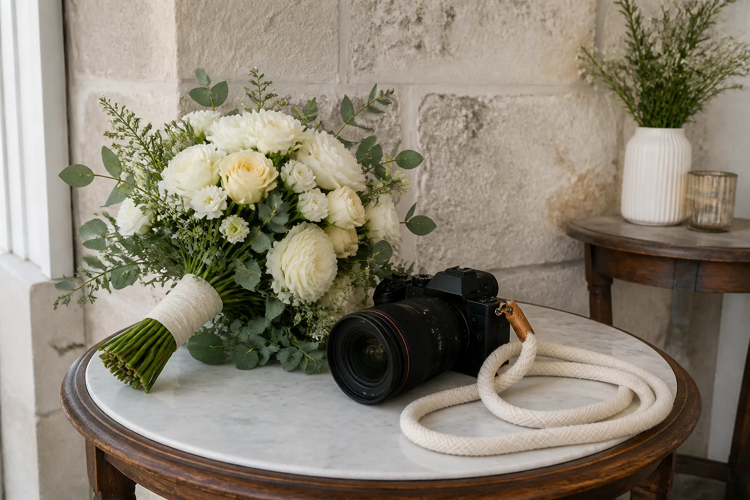 Appareil photo et accessoires de reportage de mariage — illustration générée par IA