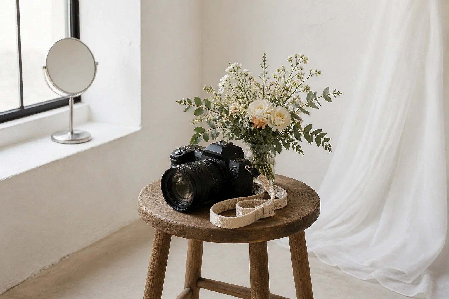 Appareil photo et accessoires de reportage de mariage — illustration générée par IA