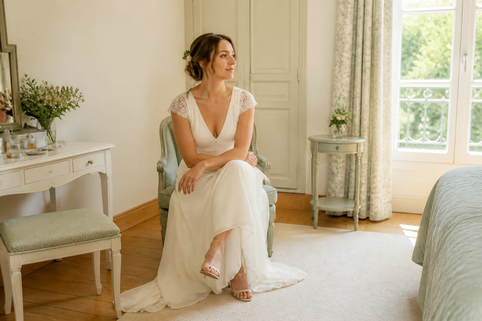 Préparation d’un maquillage de mariage — illustration générée par IA