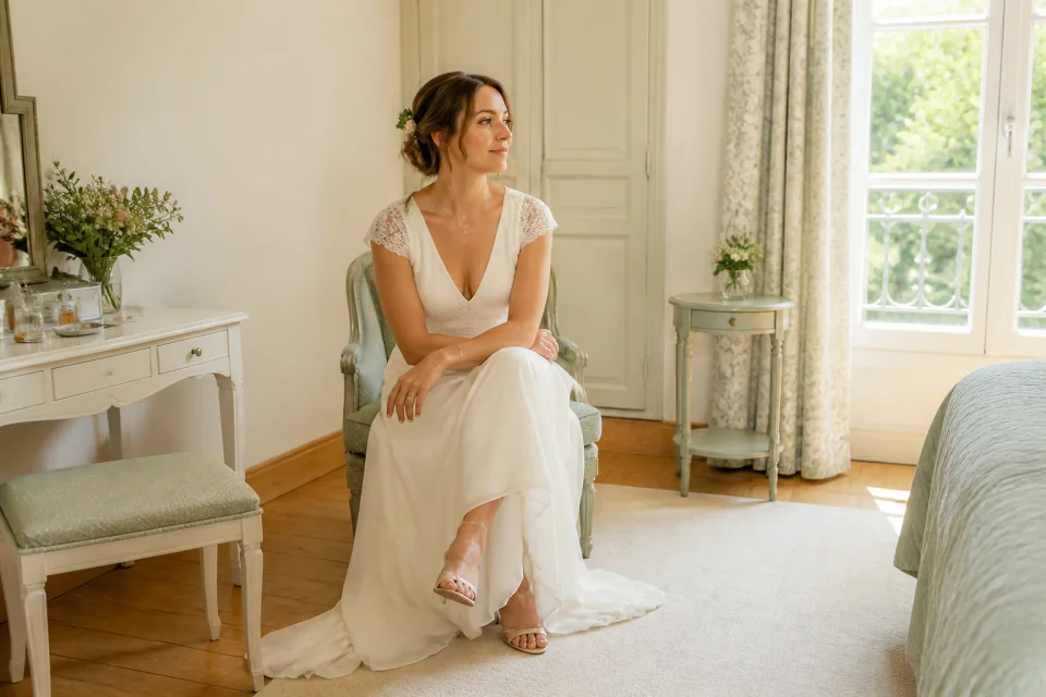 Préparation d’un maquillage de mariage — illustration générée par IA