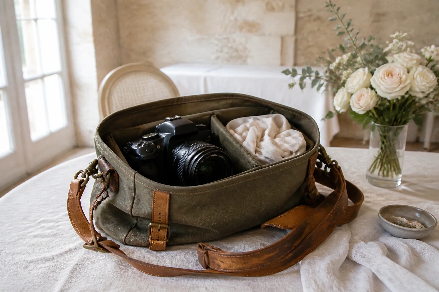 Appareil photo et accessoires de reportage de mariage — illustration générée par IA