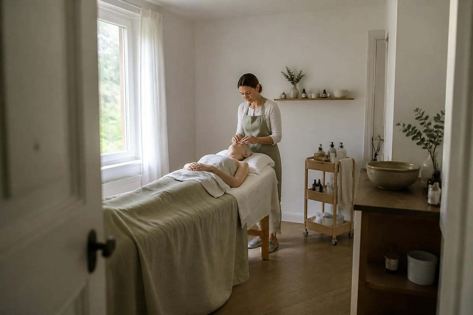 Préparation de soins esthétiques avant un mariage — illustration générée par IA