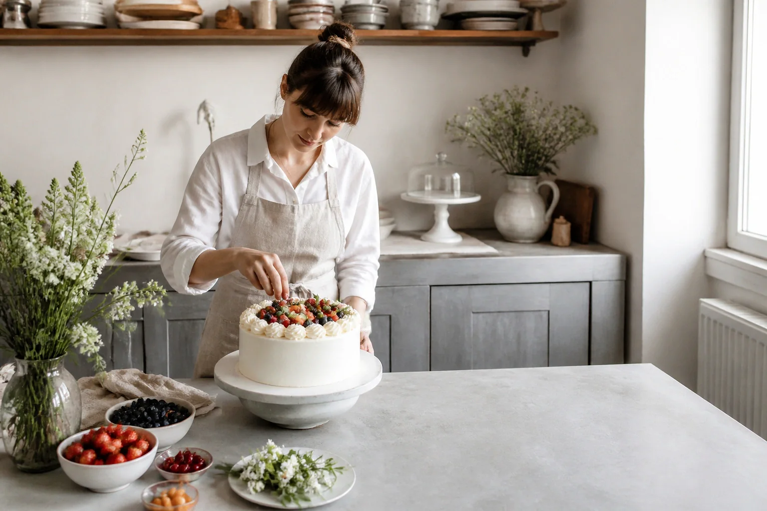 Gâteau de mariage préparé dans un atelier — illustration générée par IA