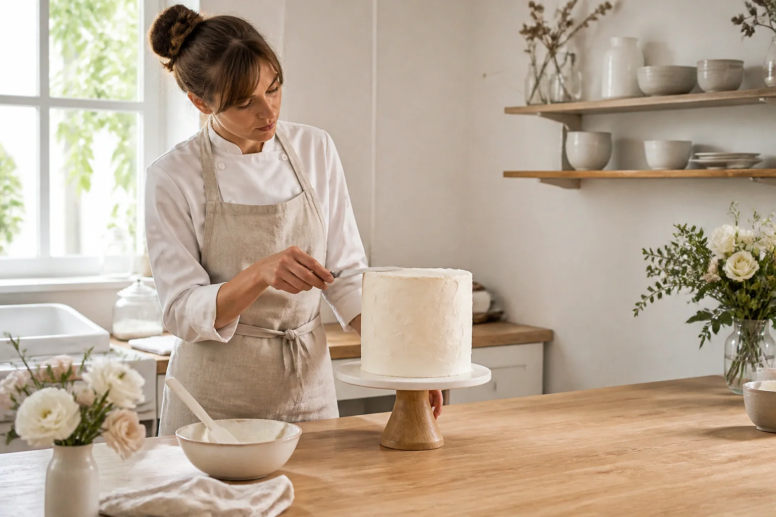 Gâteau de mariage préparé dans un atelier — illustration générée par IA