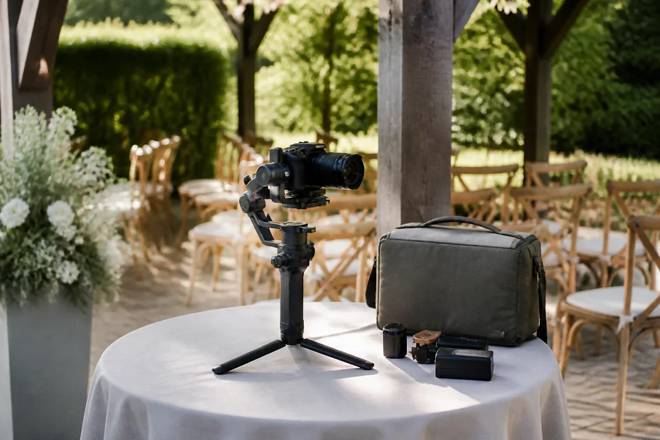 Matériel de tournage pour un film de mariage — illustration générée par IA