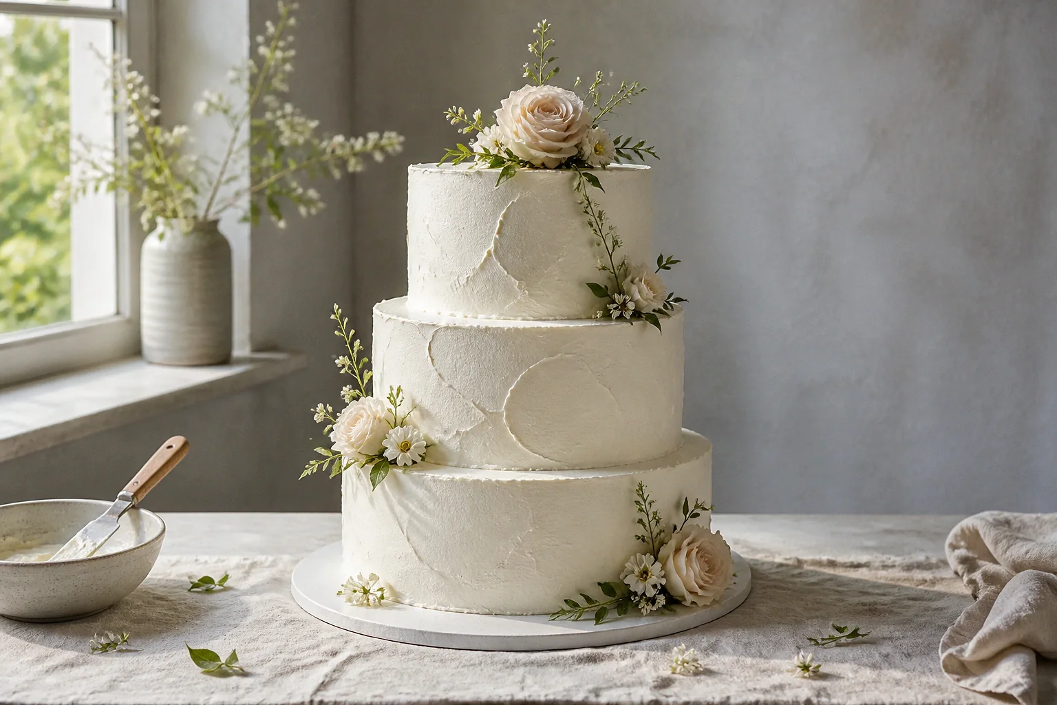 Gâteau de mariage préparé dans un atelier — illustration générée par IA