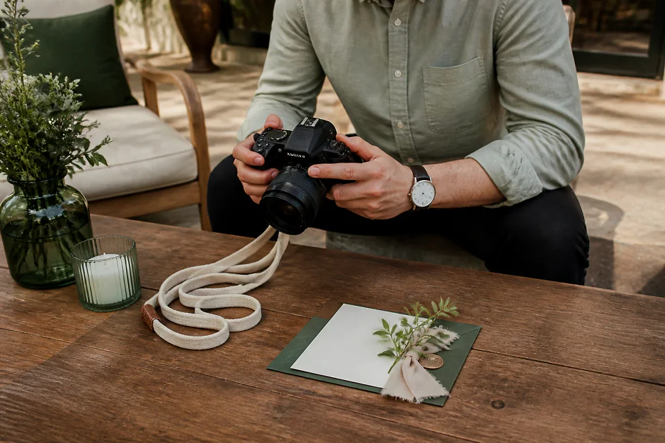 Appareil photo et accessoires de reportage de mariage — illustration générée par IA