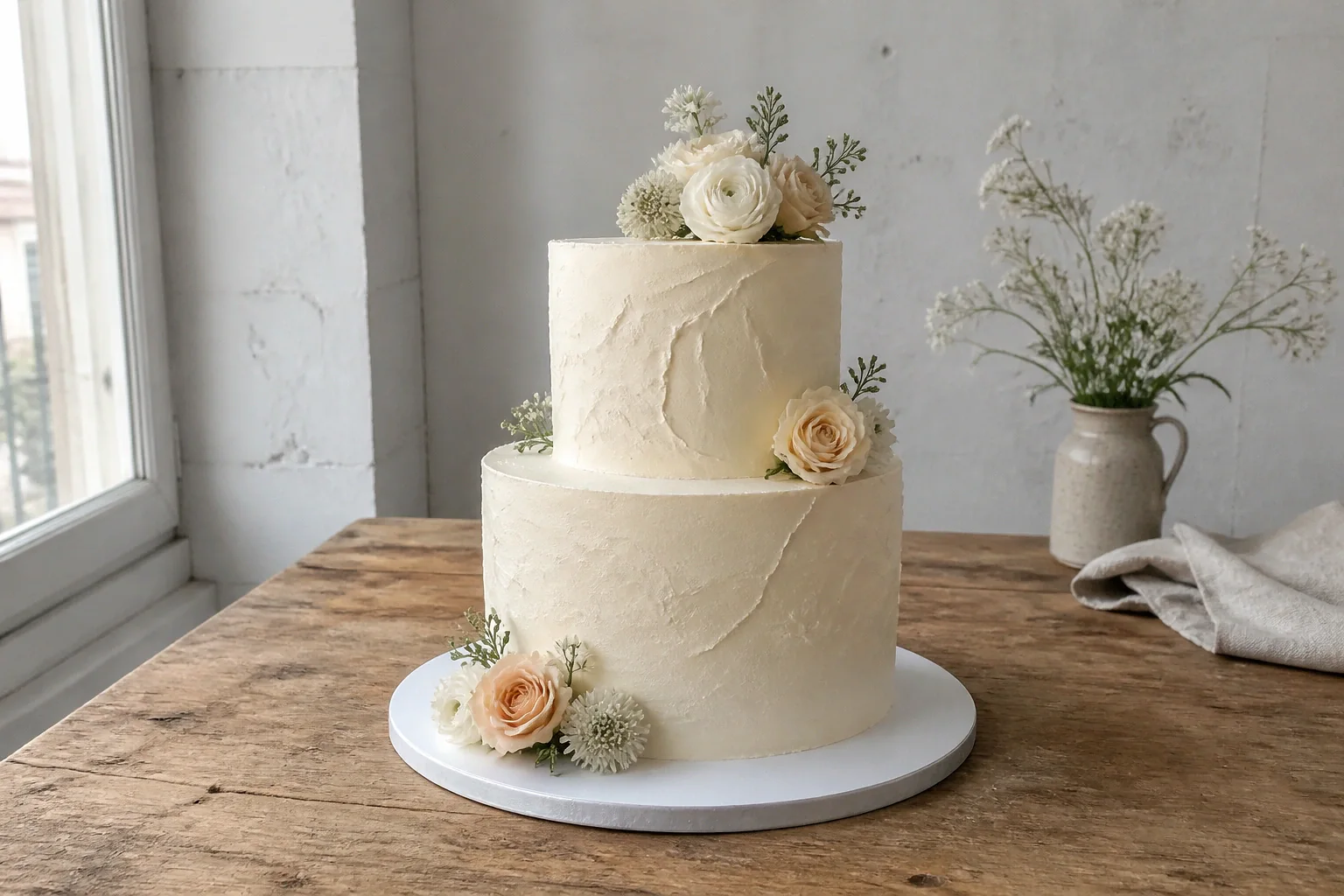 Gâteau de mariage préparé dans un atelier — illustration générée par IA