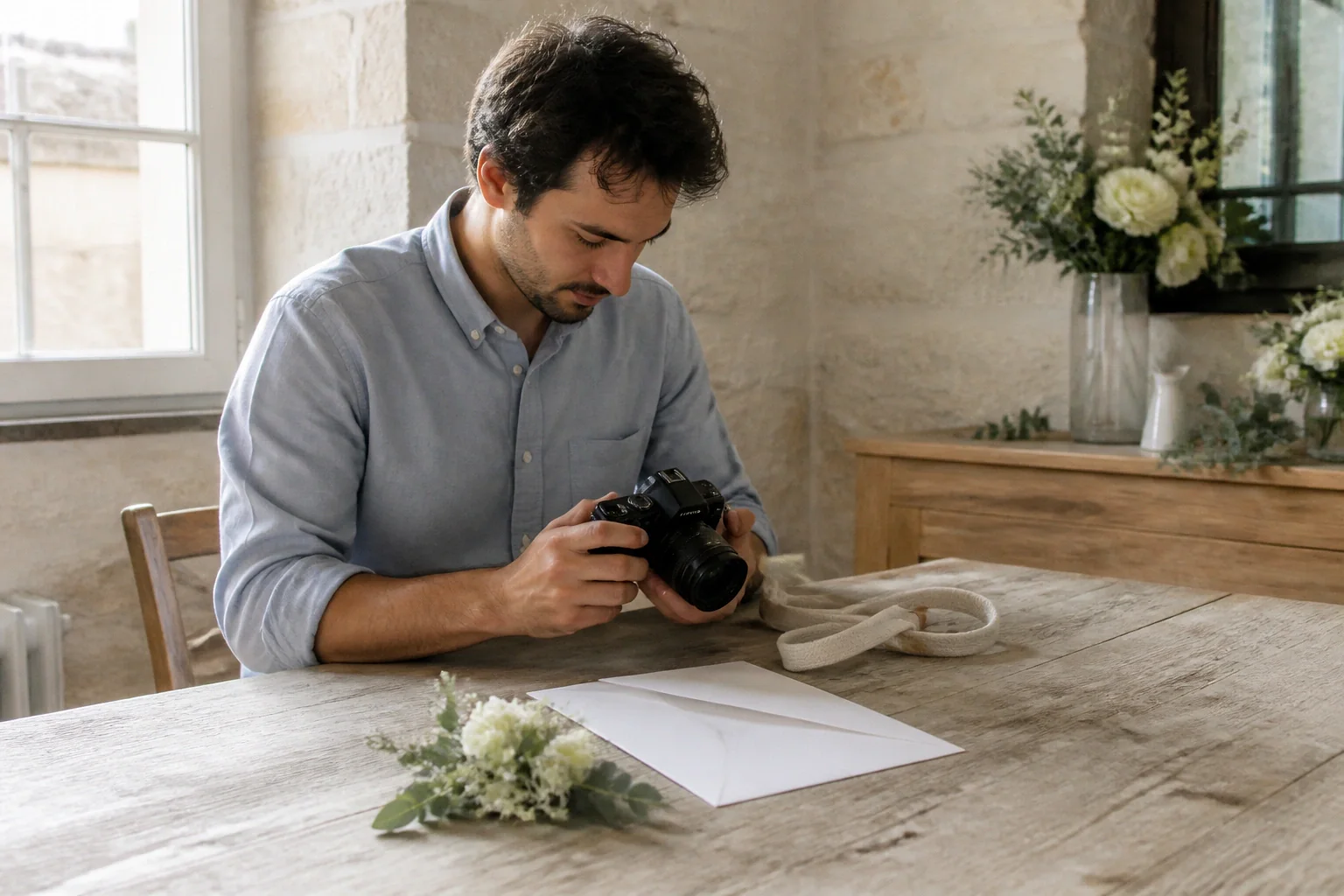 Appareil photo et accessoires de reportage de mariage — illustration générée par IA