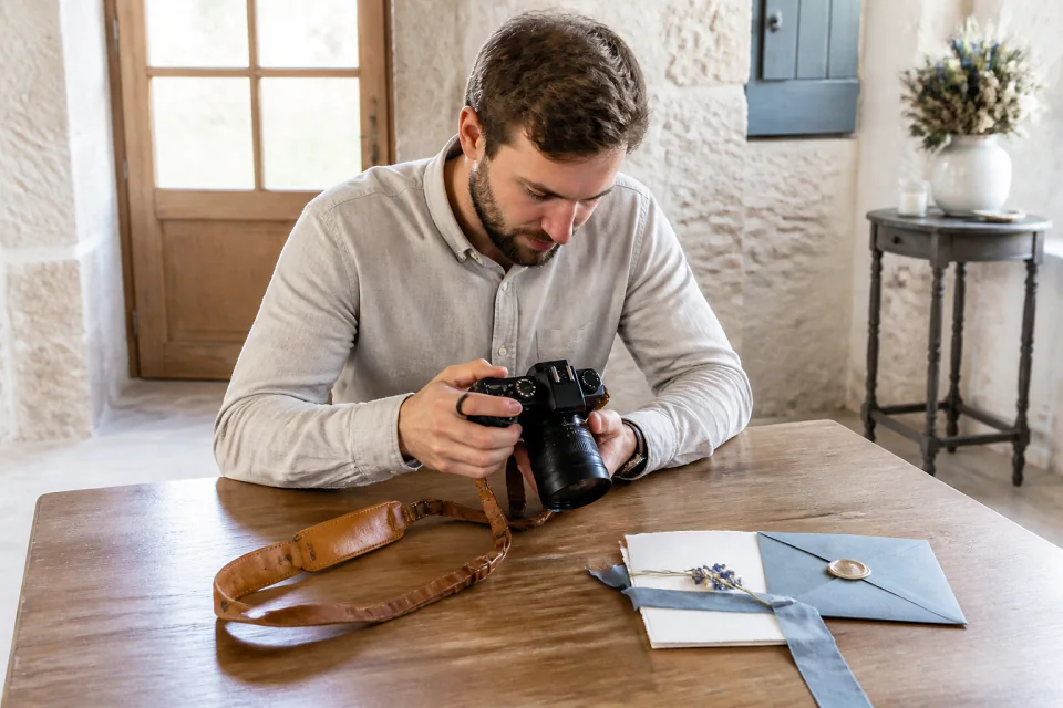 Appareil photo et accessoires de reportage de mariage — illustration générée par IA