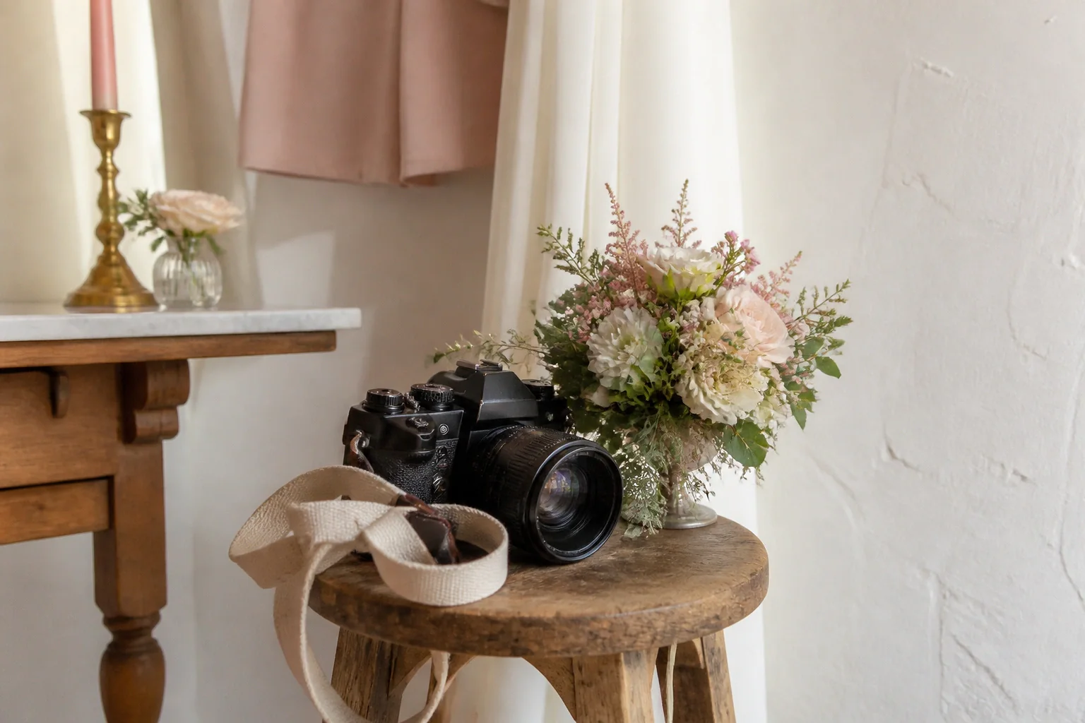 Appareil photo et accessoires de reportage de mariage — illustration générée par IA