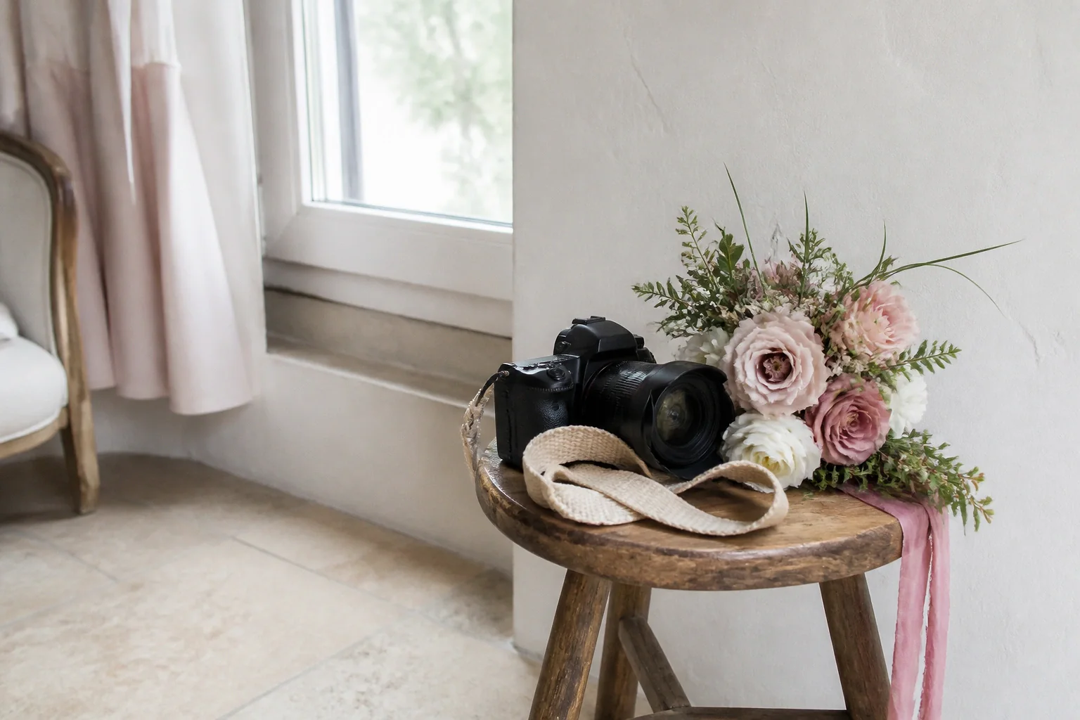 Appareil photo et accessoires de reportage de mariage — illustration générée par IA
