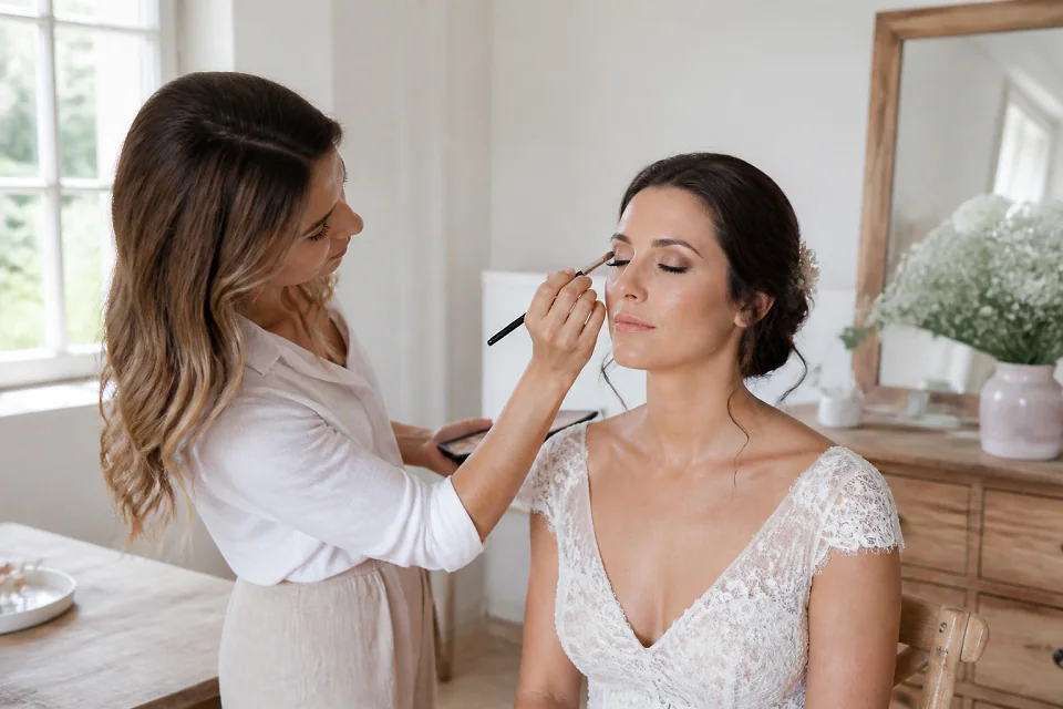 Préparation d’un maquillage de mariage — illustration générée par IA